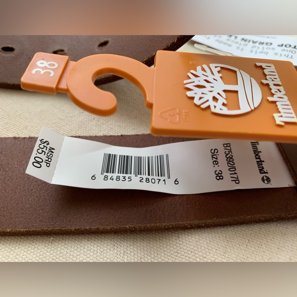 NWT Timberland Brown Leather Men’s Belt Size 38 - Picture 7 of 7